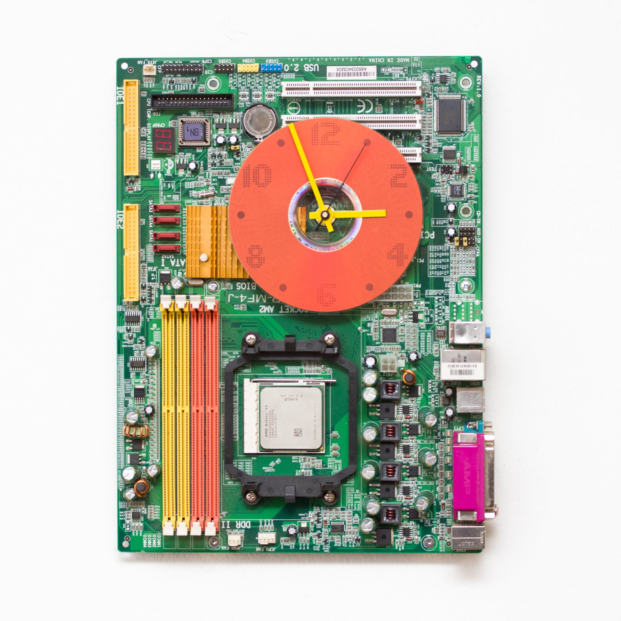 Geeky Wall Clock made of green circuit board