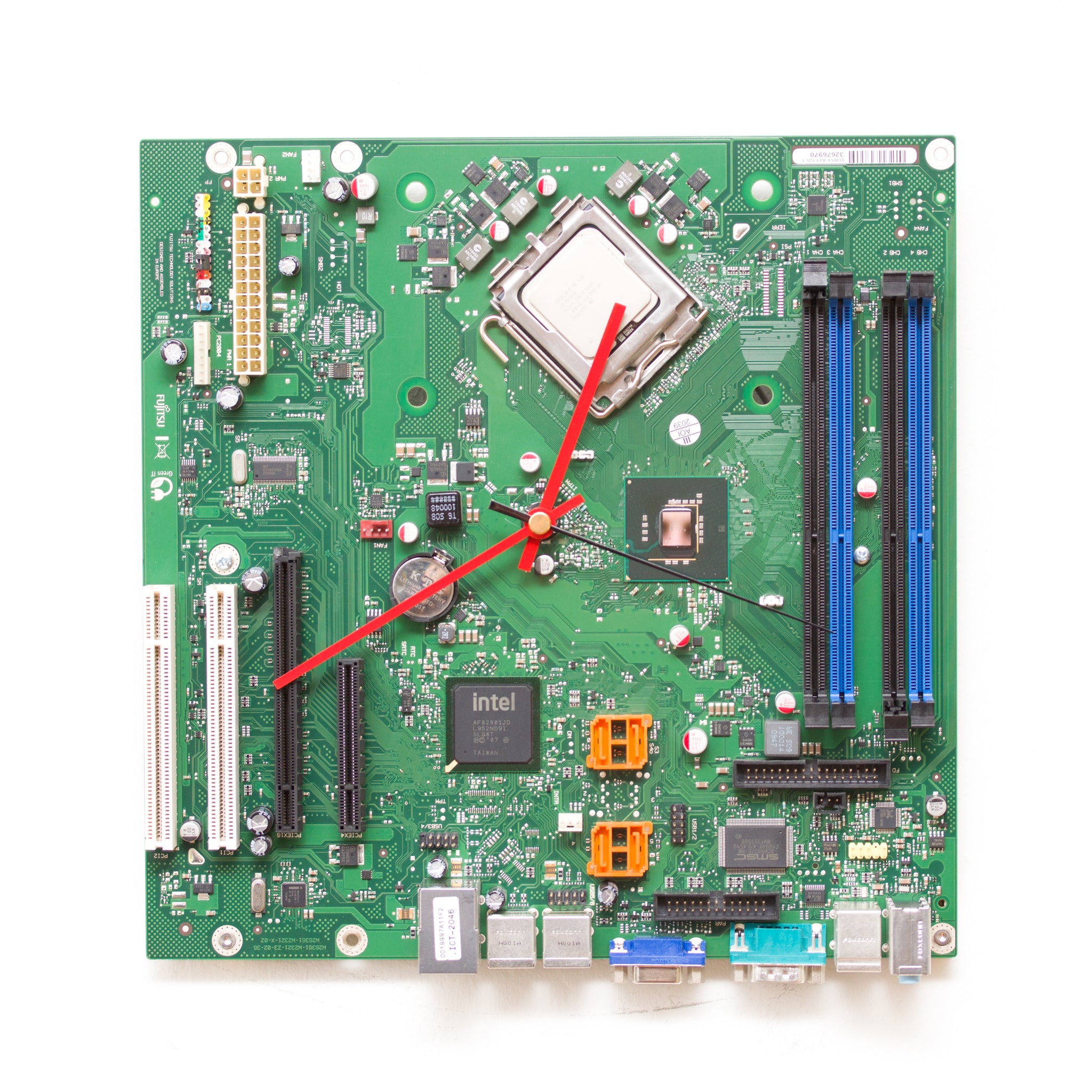 Unique Wall clock, recycled Computer clock made with green circuit board