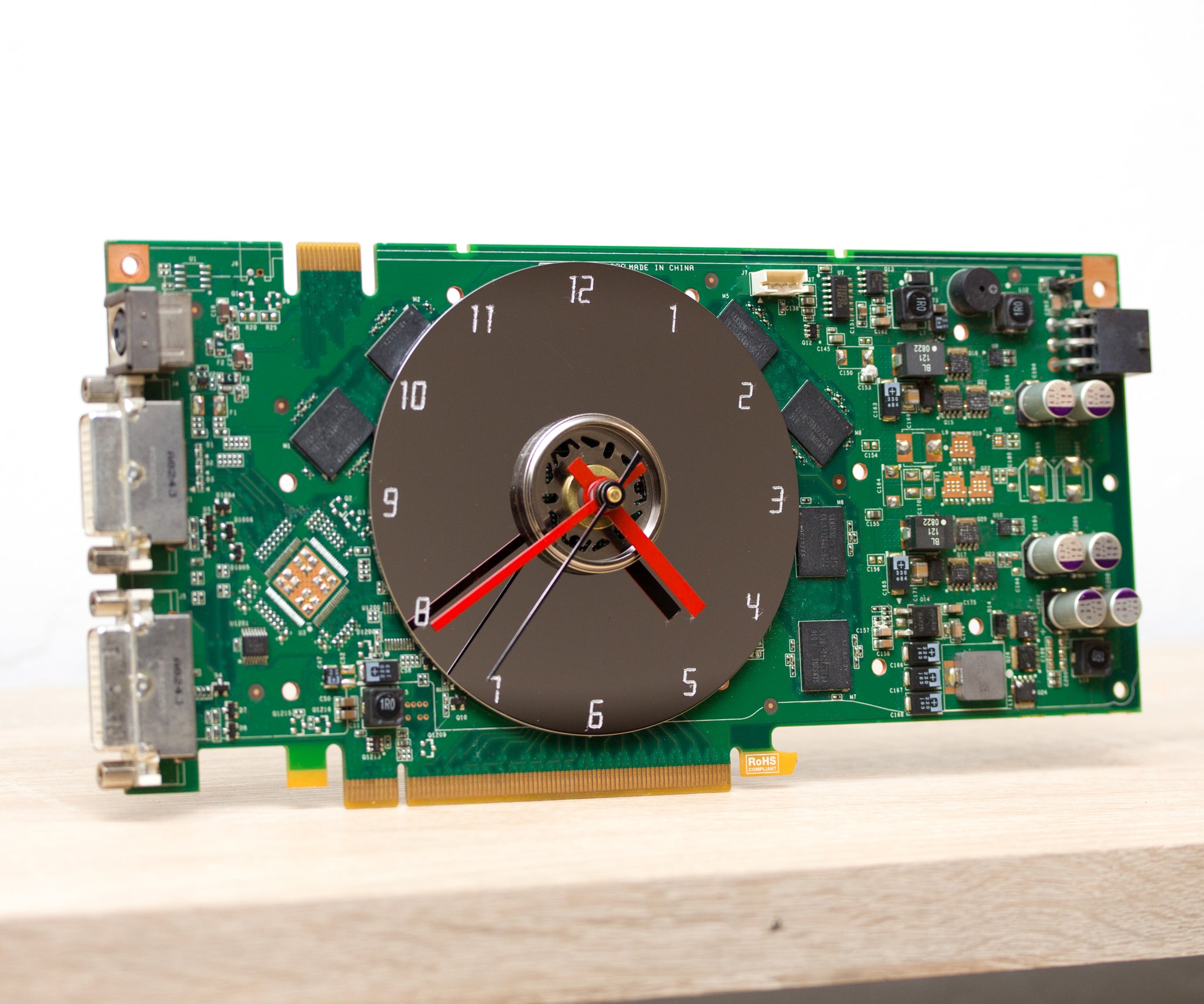 Desk clock - unique office clock, Recycled video card clock - green circuit board