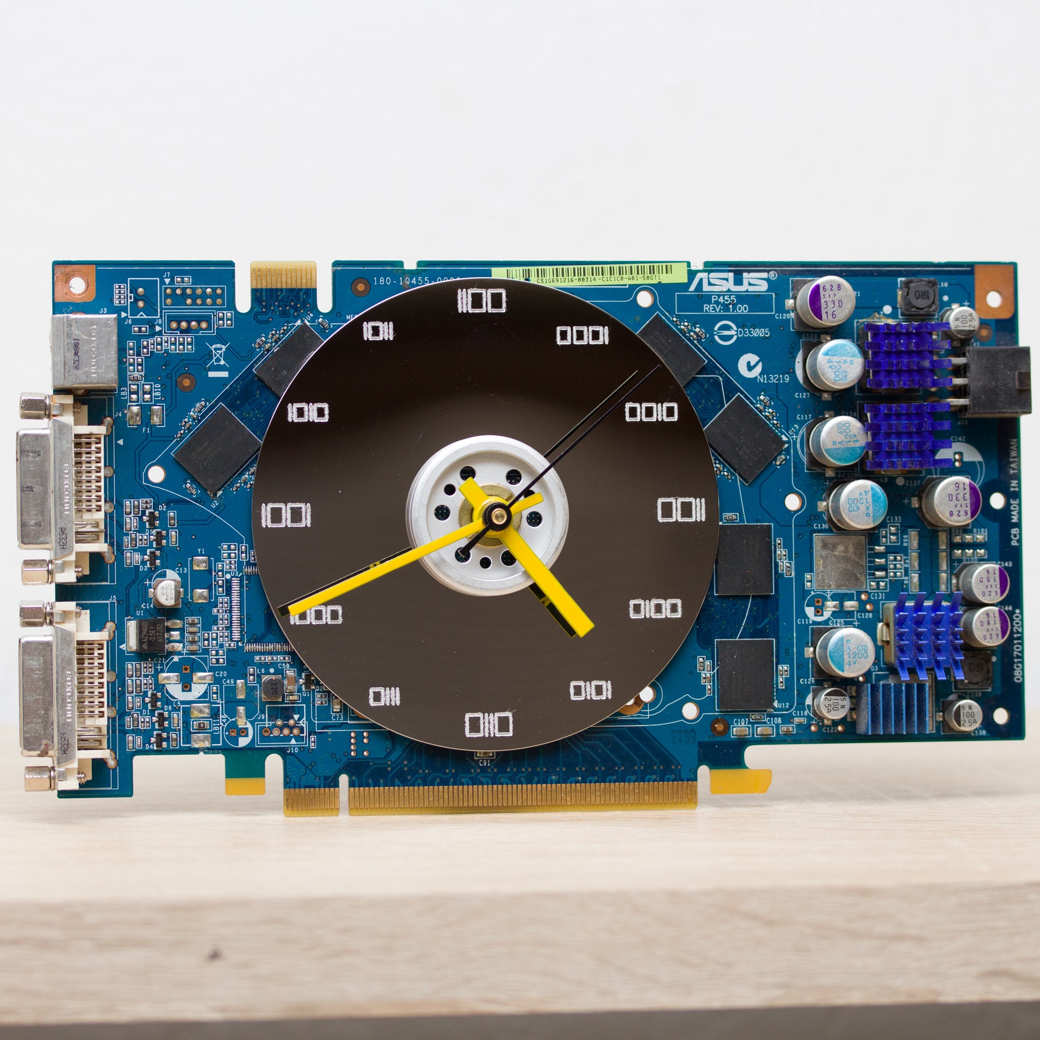 Desk clock - Recycled graphics card clock, unique office clock, blue circuit board