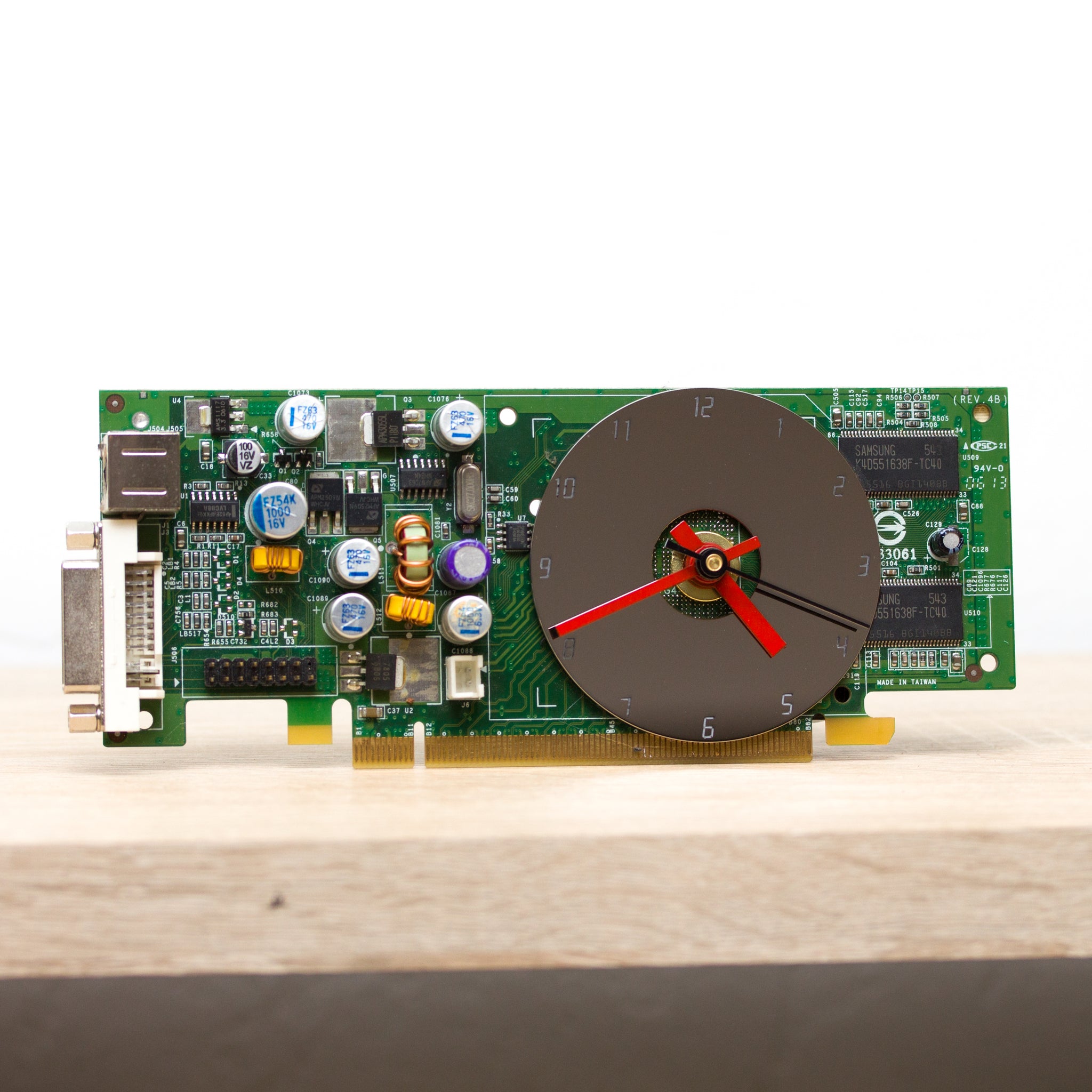 Desk clock - Recycled slim graphics card clock, unique office clock, green circuit board
