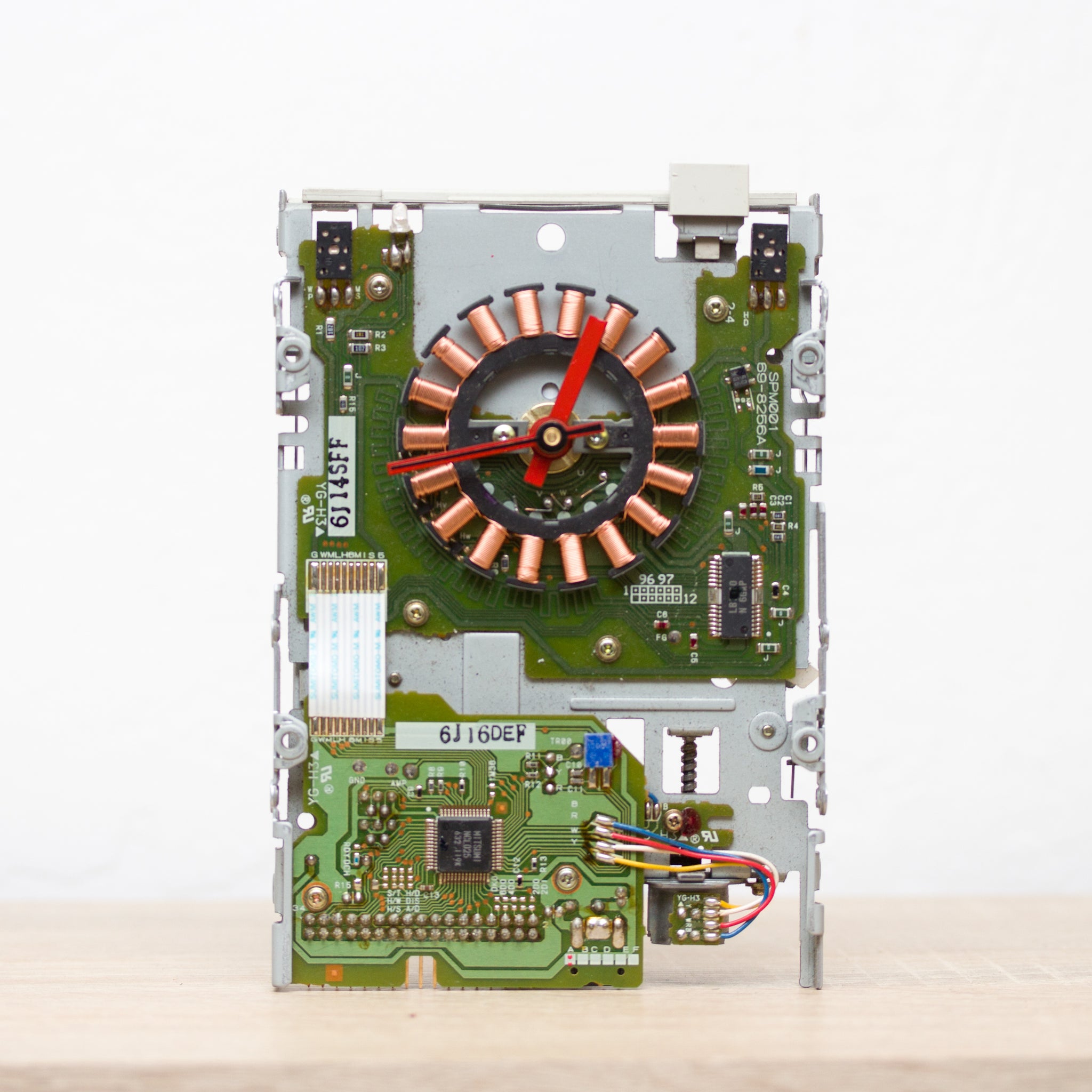 Desk clock made from a 3 1/2 inch floppy disk drive, FDD clock, recycled computer clock