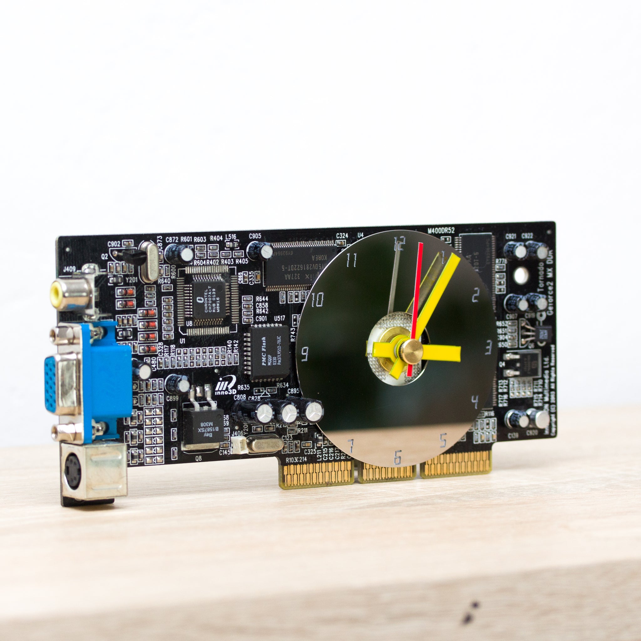 Desk clock - Recycled slim graphics card clock, unique office clock, black circuit board