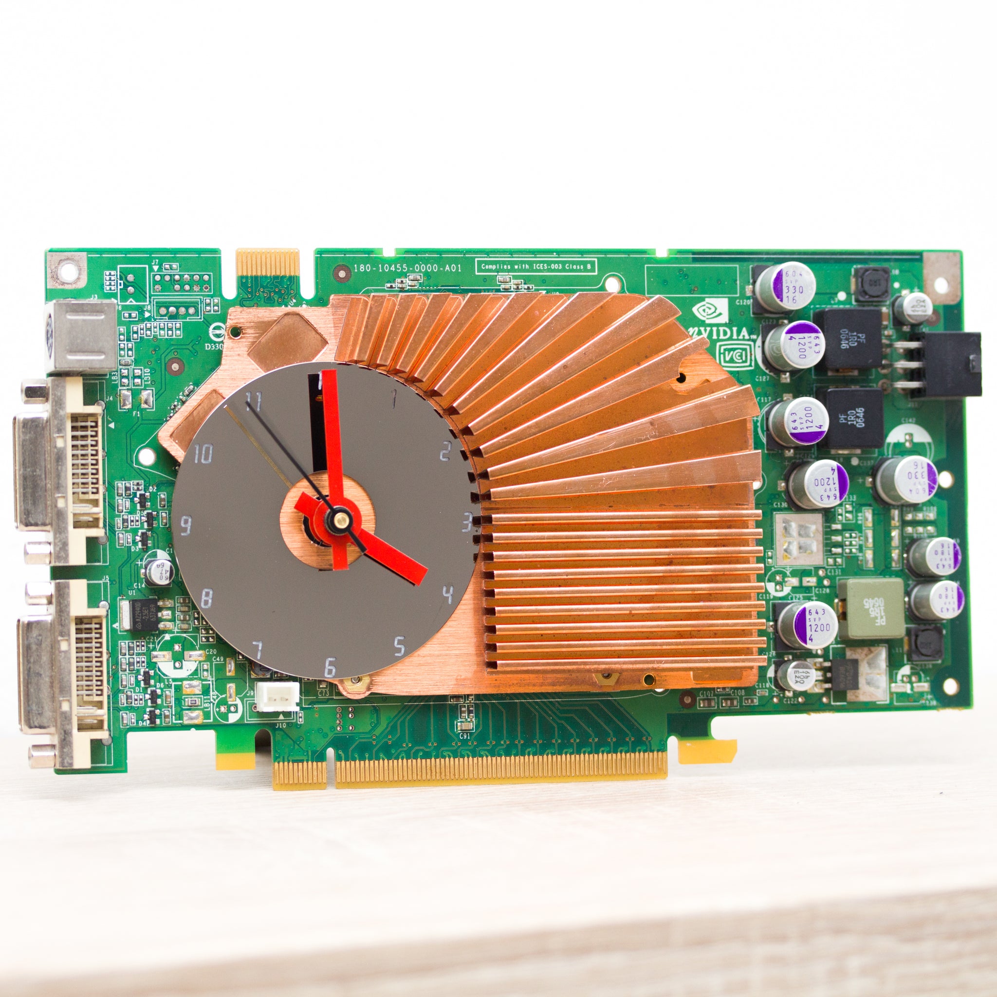 Desk clock - unique recycled graphics card clock, green