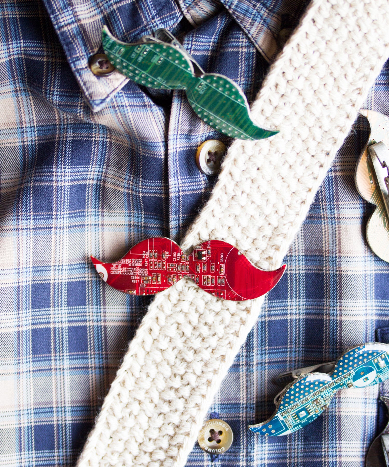 Mustache tie bar made of circuit board