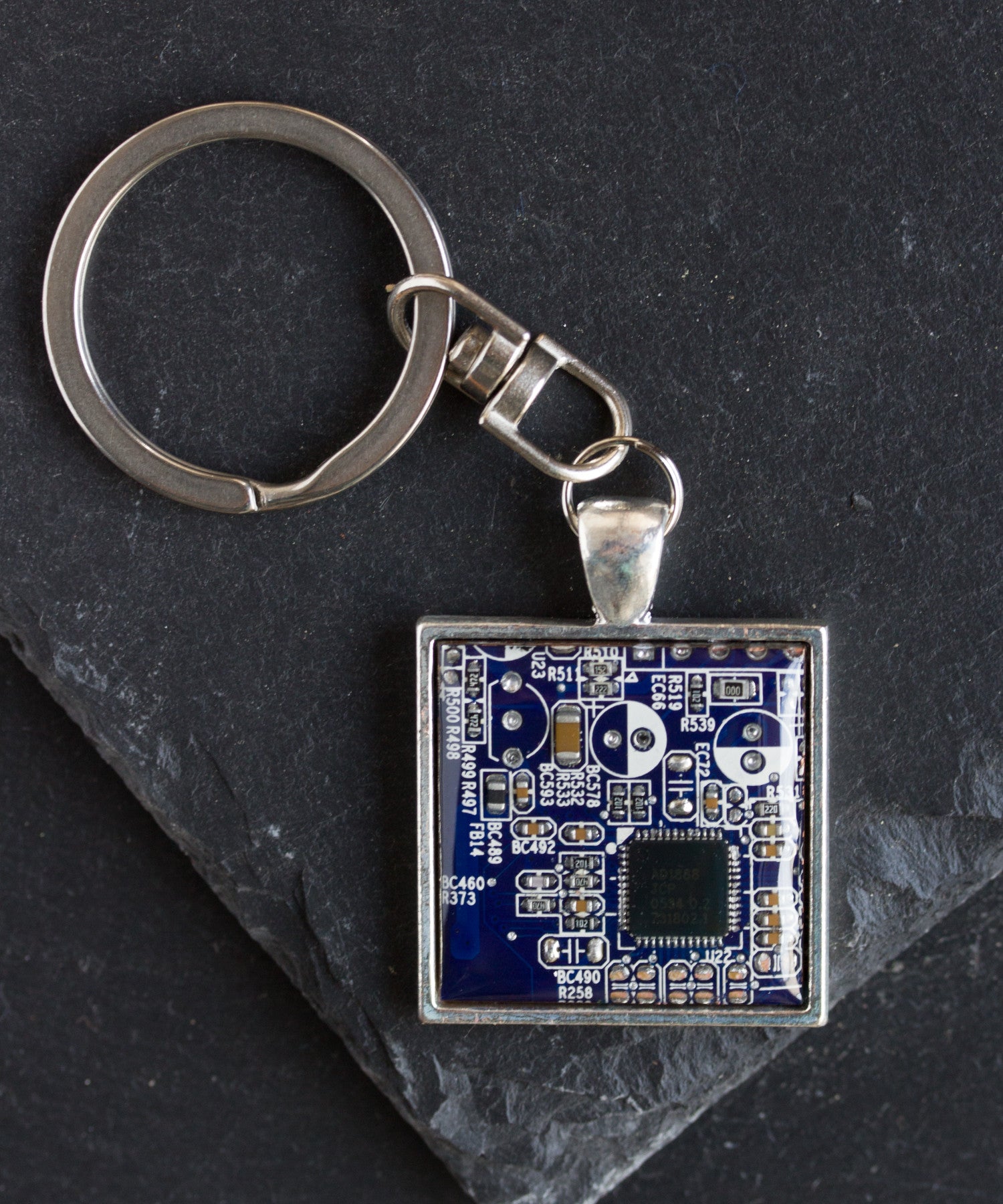 Circuit board keychain, square