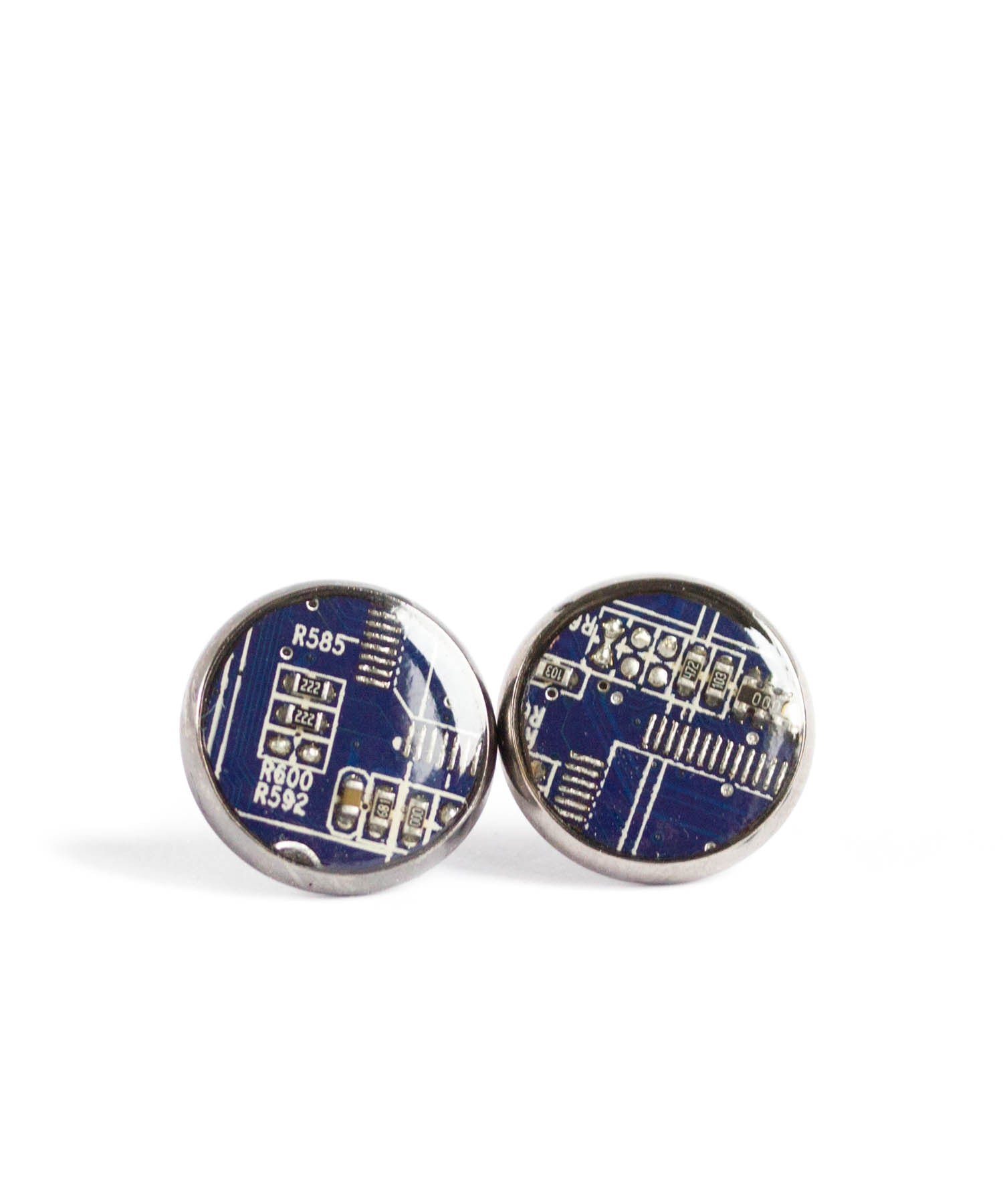 Circuit board round stud earrings