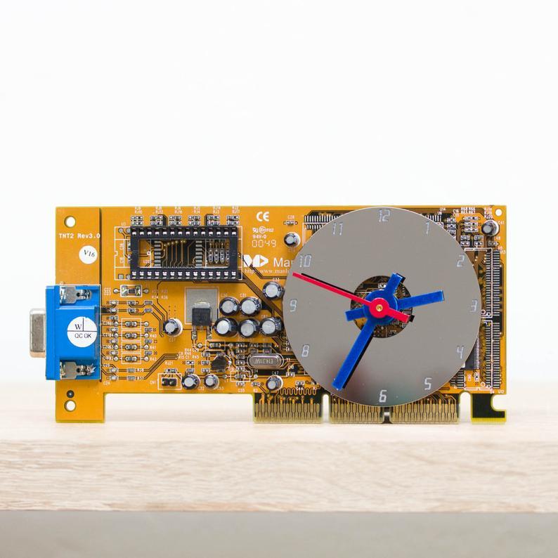 Techie Desk Clock made of orange Circuit Board