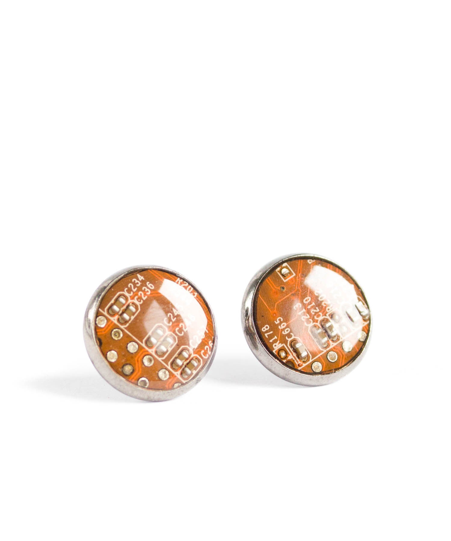 Circuit board round stud earrings