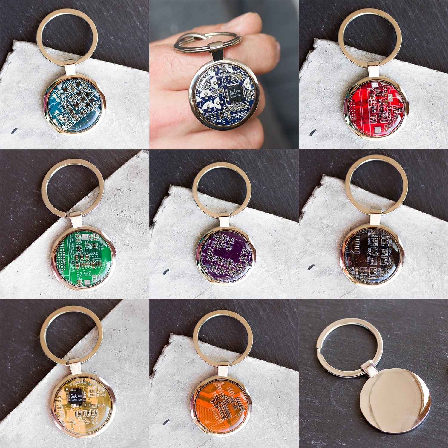 Large keychain with circuit board, unique gift for him