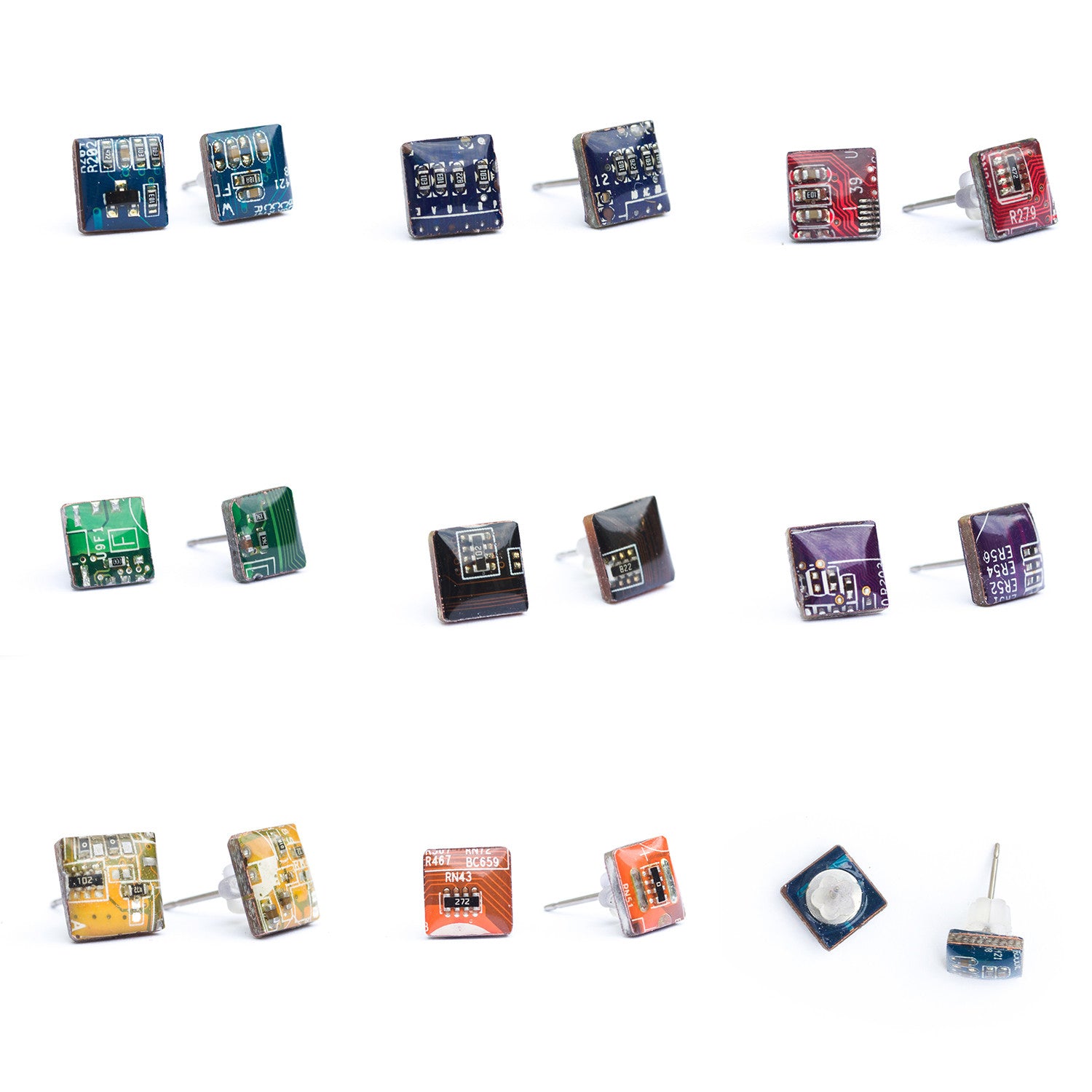 Circuit board square stud earrings