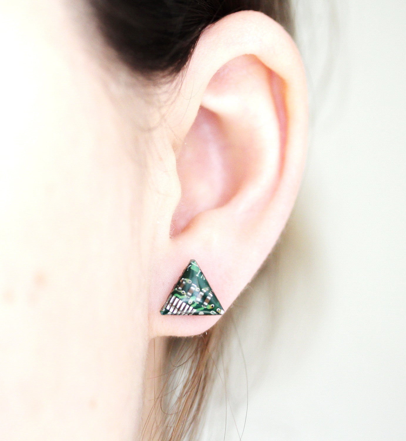 Circuit board triangle stud earrings